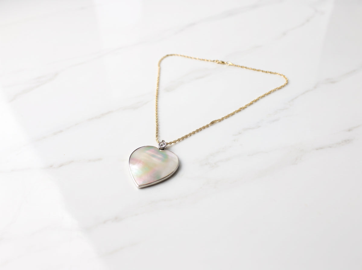 Mother of Pearl Heart Pendant – Gold & Silver