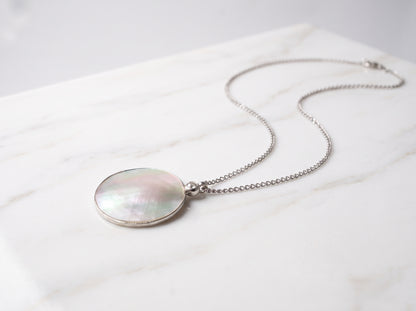 Round shape  Mother of Pearl Pendant  – Silver plated