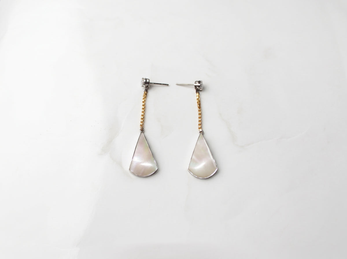 Mother of Pearl Fan Drop Earrings – Dual-Tone Finish