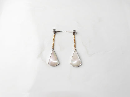 Mother of Pearl Fan Drop Earrings – Dual-Tone Finish