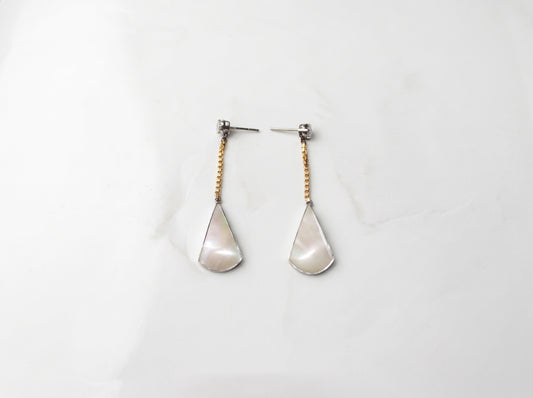 Mother of Pearl Fan Drop Earrings – Dual-Tone Finish