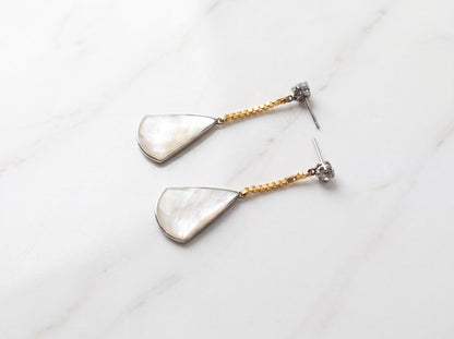 Mother of Pearl Fan Drop Earrings – Dual-Tone Finish