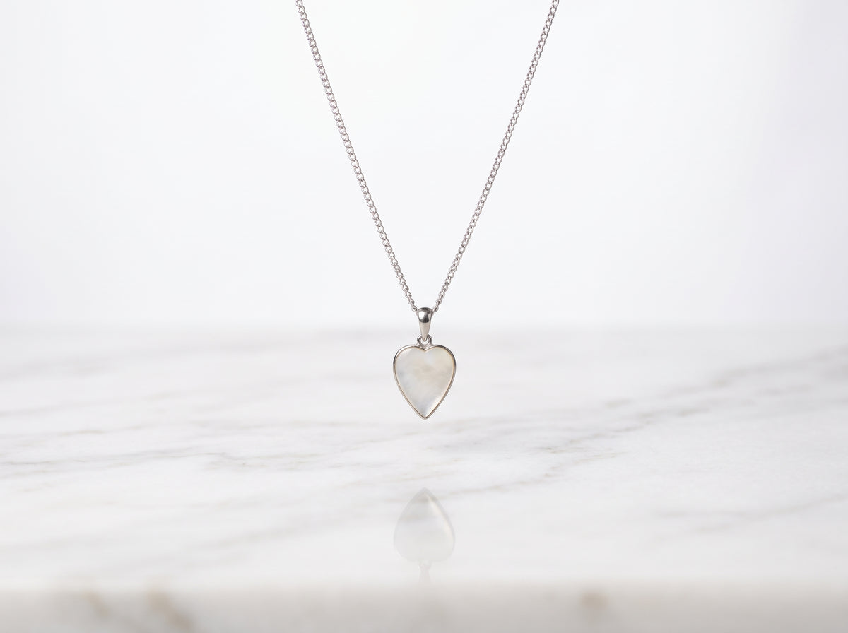 Mother of Pearl Heart Pendant - Silver
