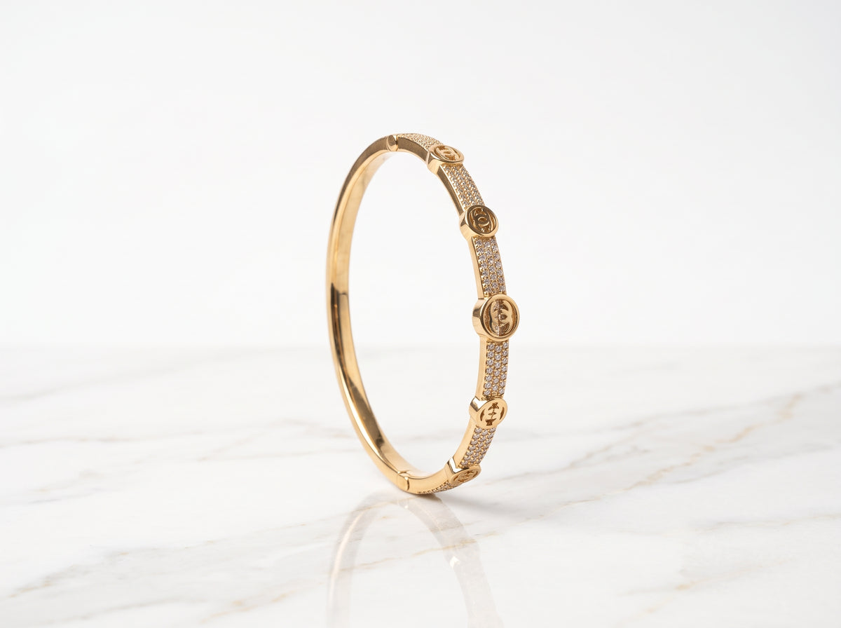 Gold Plated Zircon Crystal Hinged Bracelet