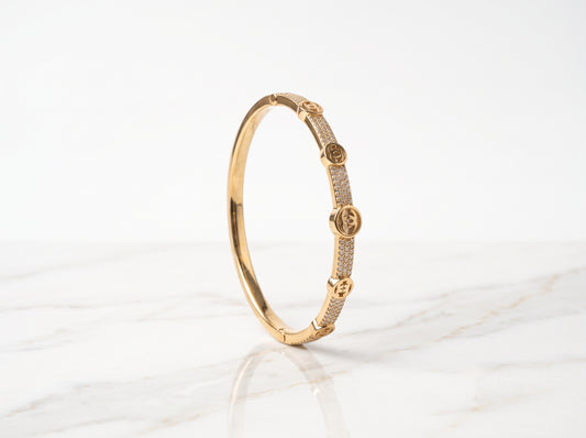 Gold Plated Zircon Crystal Hinged Bracelet