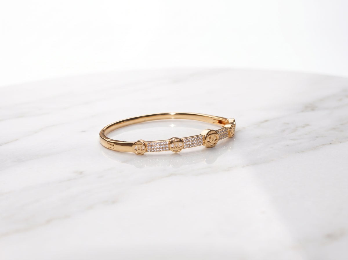 Gold Plated Zircon Crystal Hinged Bracelet