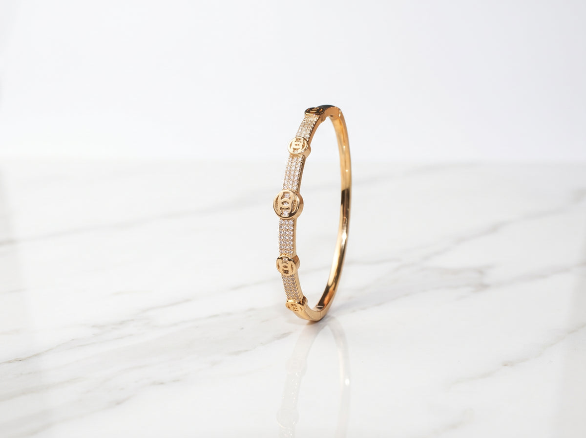 Gold Plated Zircon Crystal Hinged Bracelet