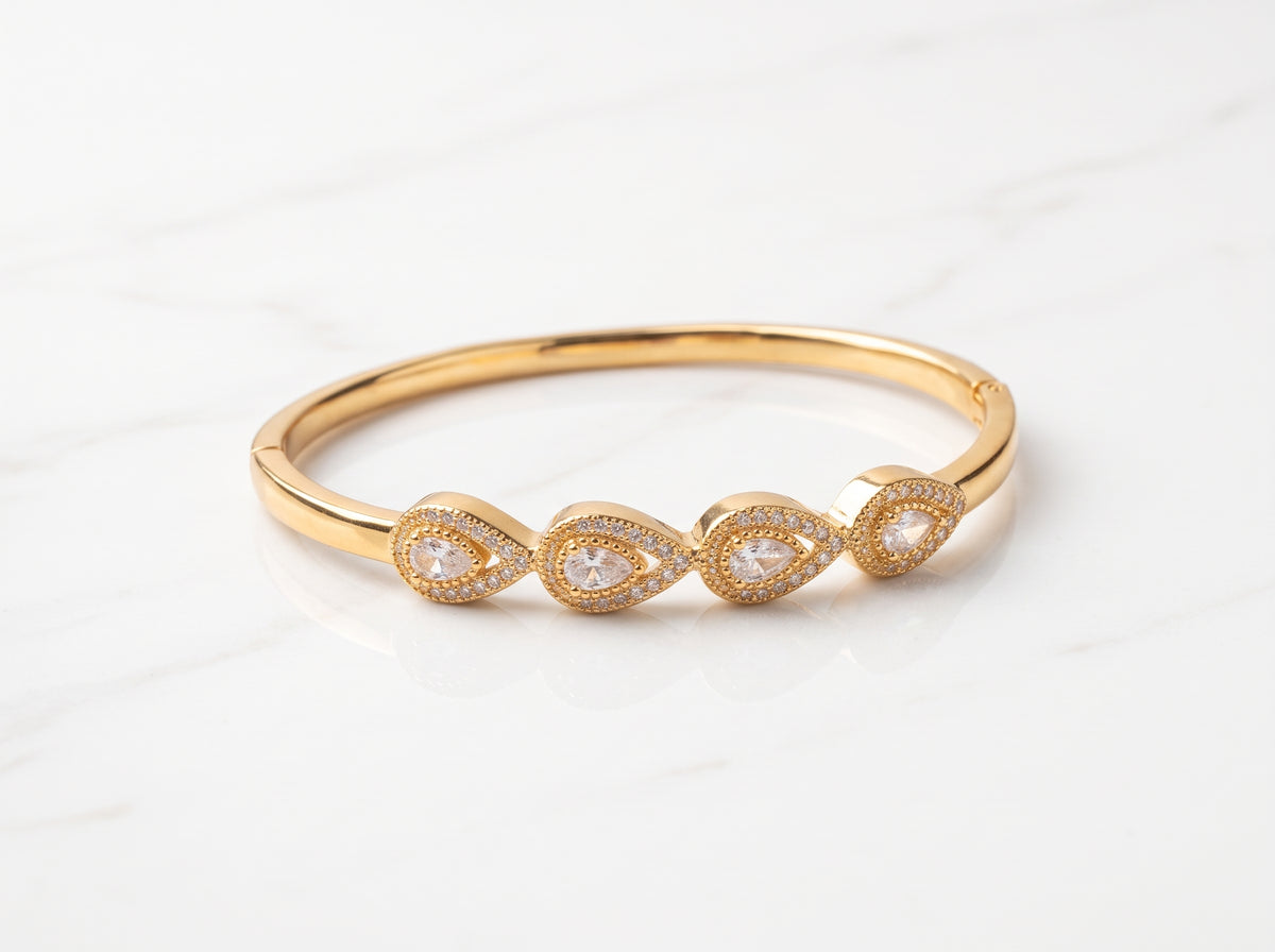 Gold Plated Teardrop Zircon Hinged Bracelet