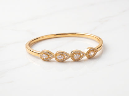 Gold Plated Teardrop Zircon Hinged Bracelet
