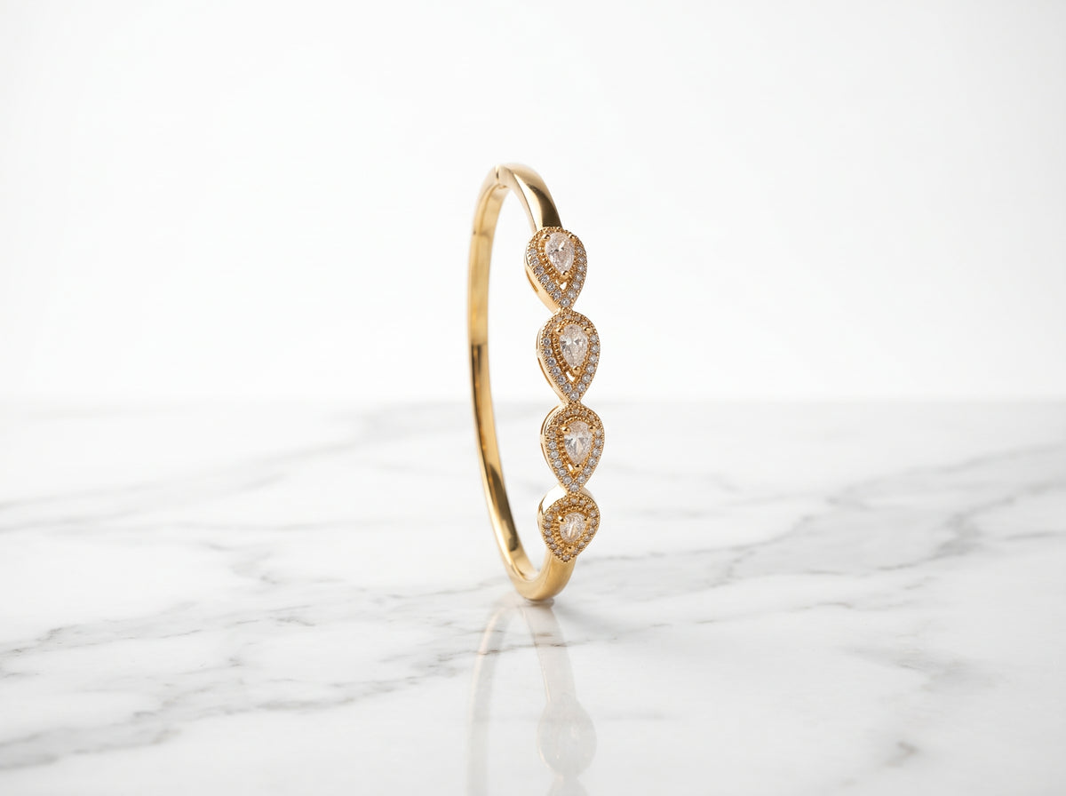 Gold Plated Teardrop Zircon Hinged Bracelet