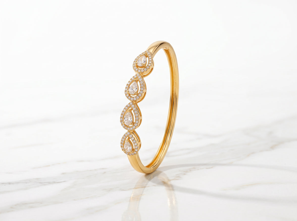 Gold Plated Teardrop Zircon Hinged Bracelet