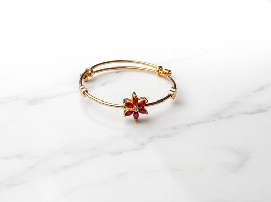 Gold Plated Red Floral Gemstone Adjustable Bracelet