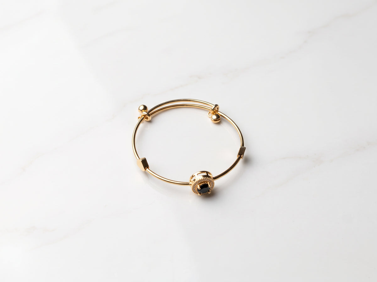 Gold Plated Black Gemstone Adjustable Bracelet