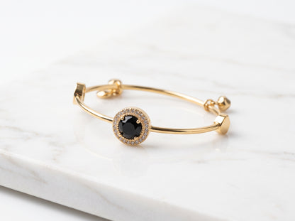 Gold Plated Black Gemstone Adjustable Bracelet