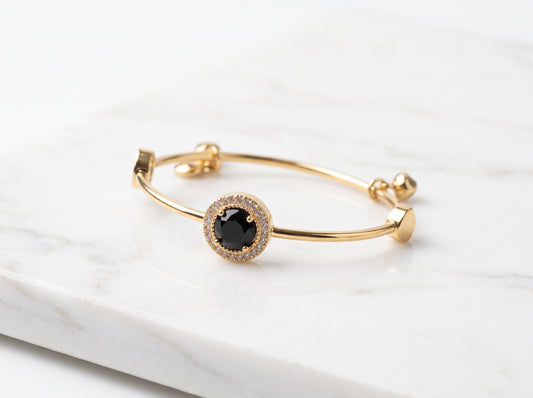 Gold Plated Black Gemstone Adjustable Bracelet