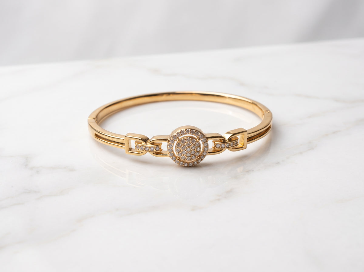 Gold Plated Circular Pavé Zircon Hinged Bracelet