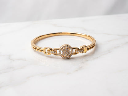 Gold Plated Circular Pavé Zircon Hinged Bracelet