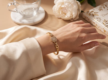 Gold Plated Circular Pavé Zircon Hinged Bracelet