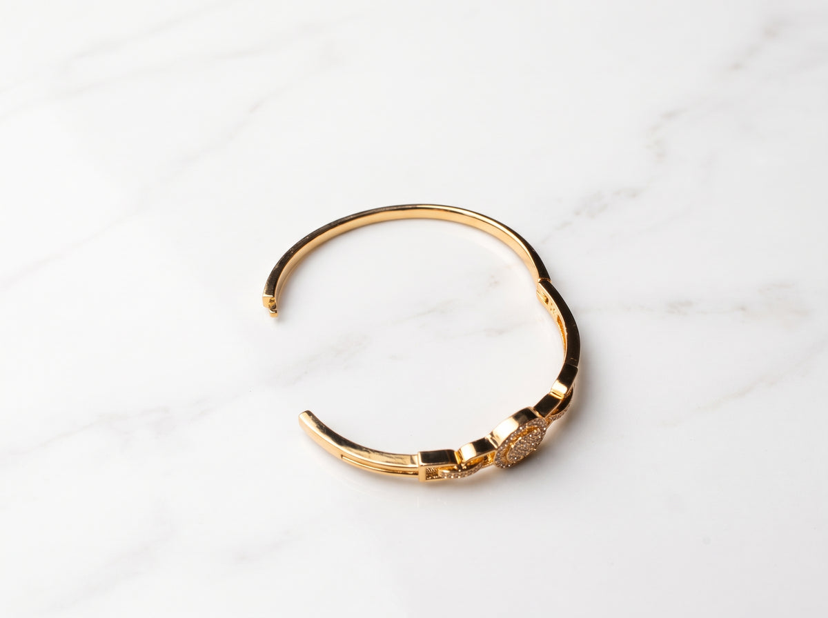 Gold Plated Circular Pavé Zircon Hinged Bracelet