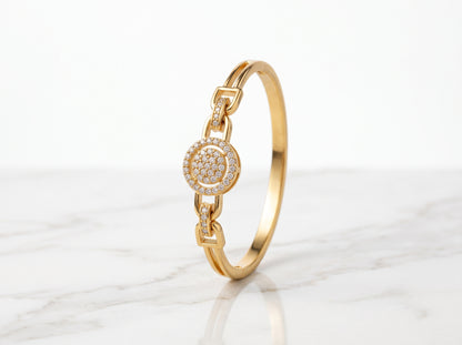 Gold Plated Circular Pavé Zircon Hinged Bracelet