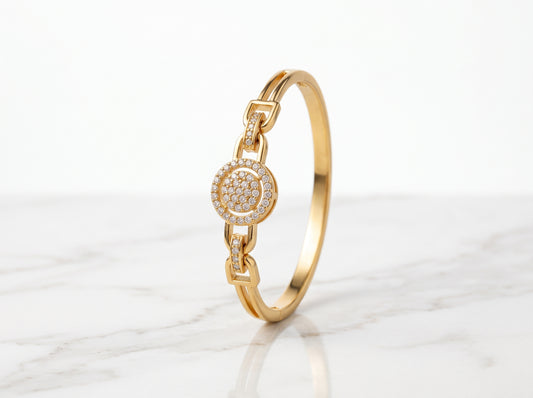 Gold Plated Circular Pavé Zircon Hinged Bracelet