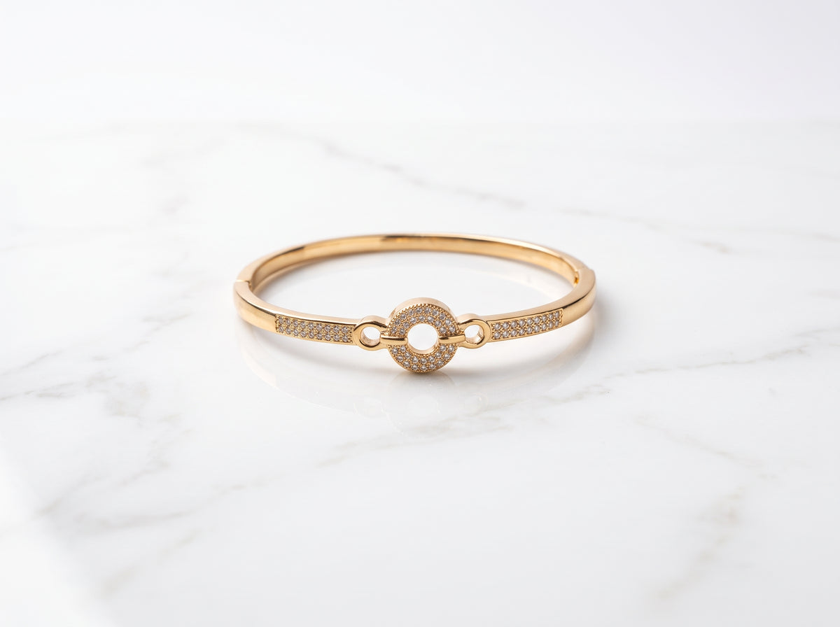 Gold Plated Open Circle Pavé Zircon Hinged Bracelet
