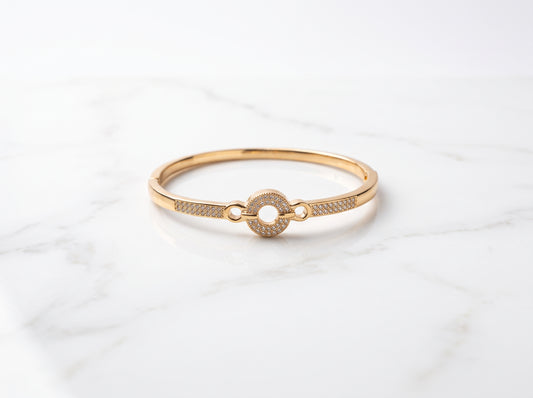 Gold Plated Open Circle Pavé Zircon Hinged Bracelet