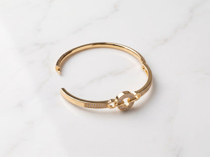 Gold Plated Open Circle Pavé Zircon Hinged Bracelet