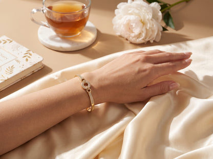 Gold Plated Open Circle Pavé Zircon Hinged Bracelet