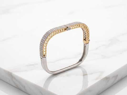 Silver Dual-Tone Square Pavé Zircon Hinged Bracelet