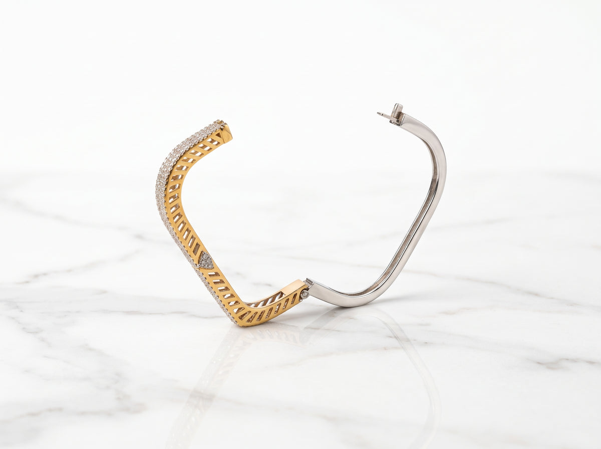 Silver Dual-Tone Square Pavé Zircon Hinged Bracelet