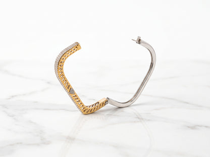 Silver Dual-Tone Square Pavé Zircon Hinged Bracelet