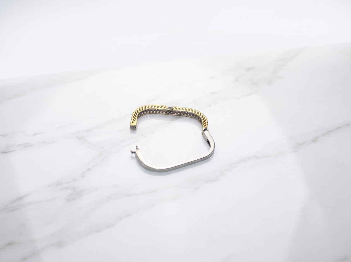 Silver Dual-Tone Square Pavé Zircon Hinged Bracelet