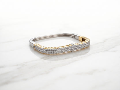 Silver Dual-Tone Square Pavé Zircon Hinged Bracelet
