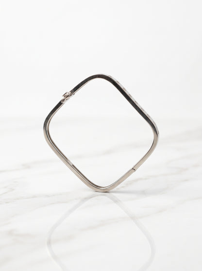 Silver Bezel-Set Zircon Square-Curved Hinged Bracelet