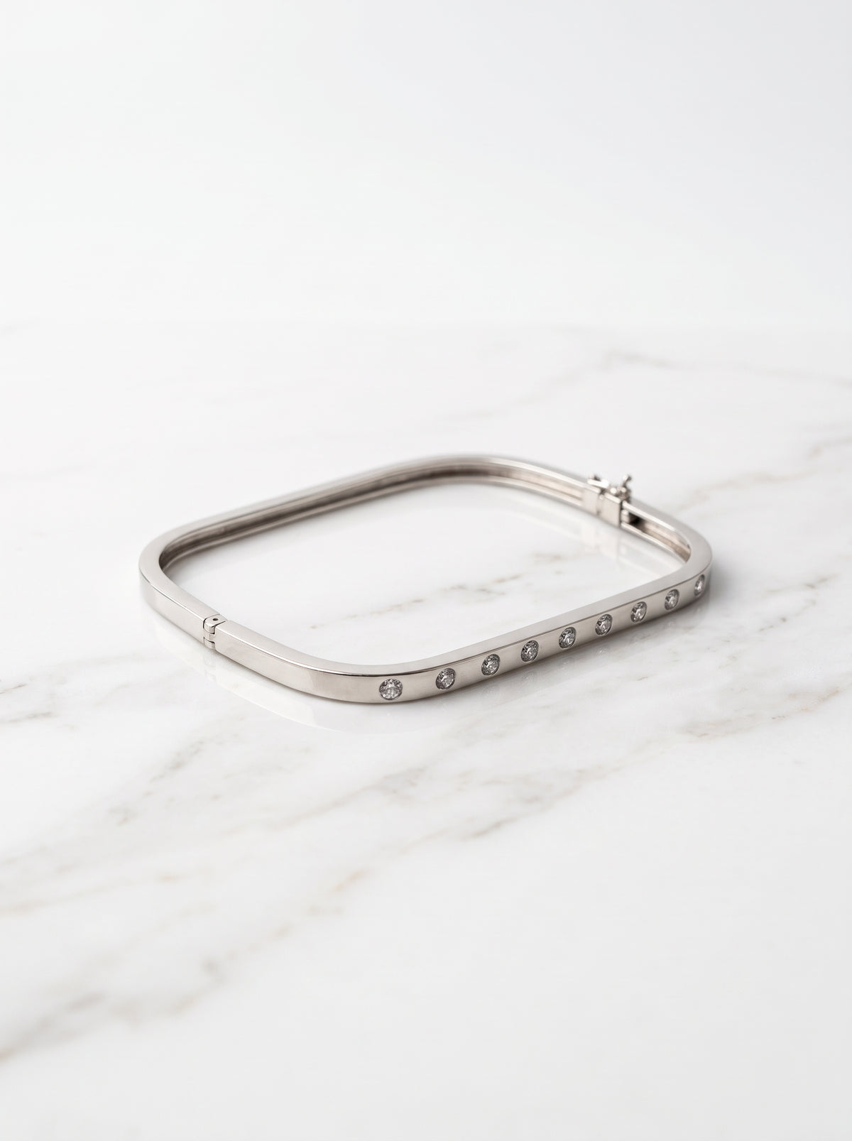 Silver Bezel-Set Zircon Square-Curved Hinged Bracelet