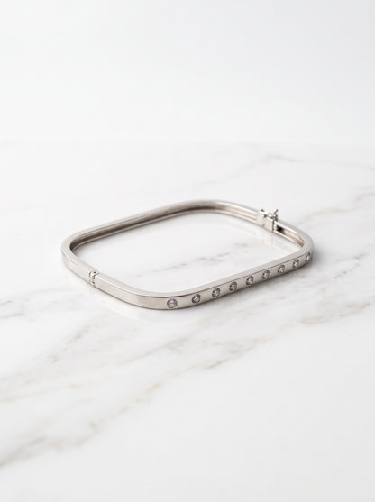 Silver Bezel-Set Zircon Square-Curved Hinged Bracelet