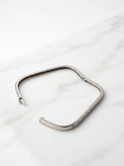 Silver Bezel-Set Zircon Square-Curved Hinged Bracelet