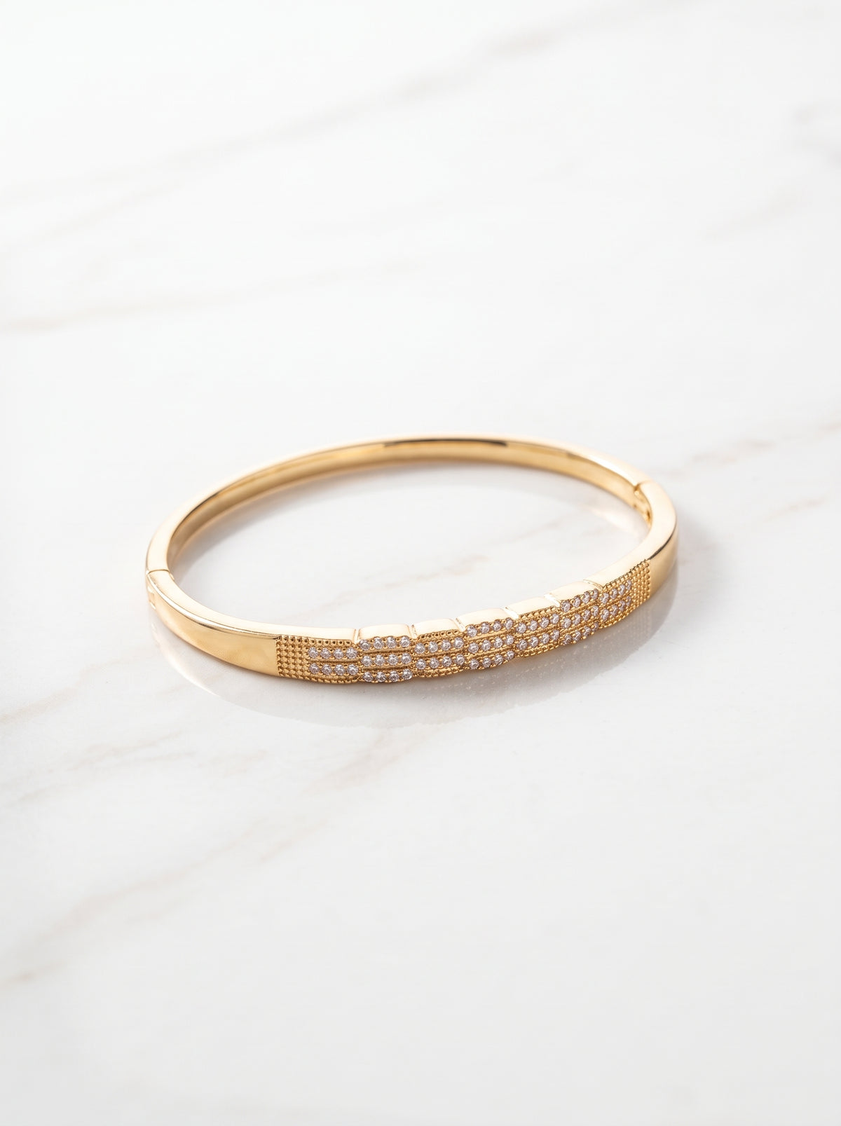 Gold Plated Multi-Row Pavé Zircon Hinged Bracelet