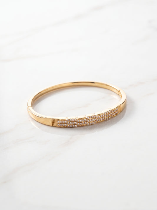 Gold Plated Multi-Row Pavé Zircon Hinged Bracelet