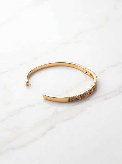 Gold Plated Multi-Row Pavé Zircon Hinged Bracelet