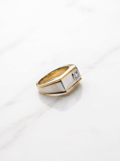 Mens Two-Tone Solitaire Zircon Signet Ring