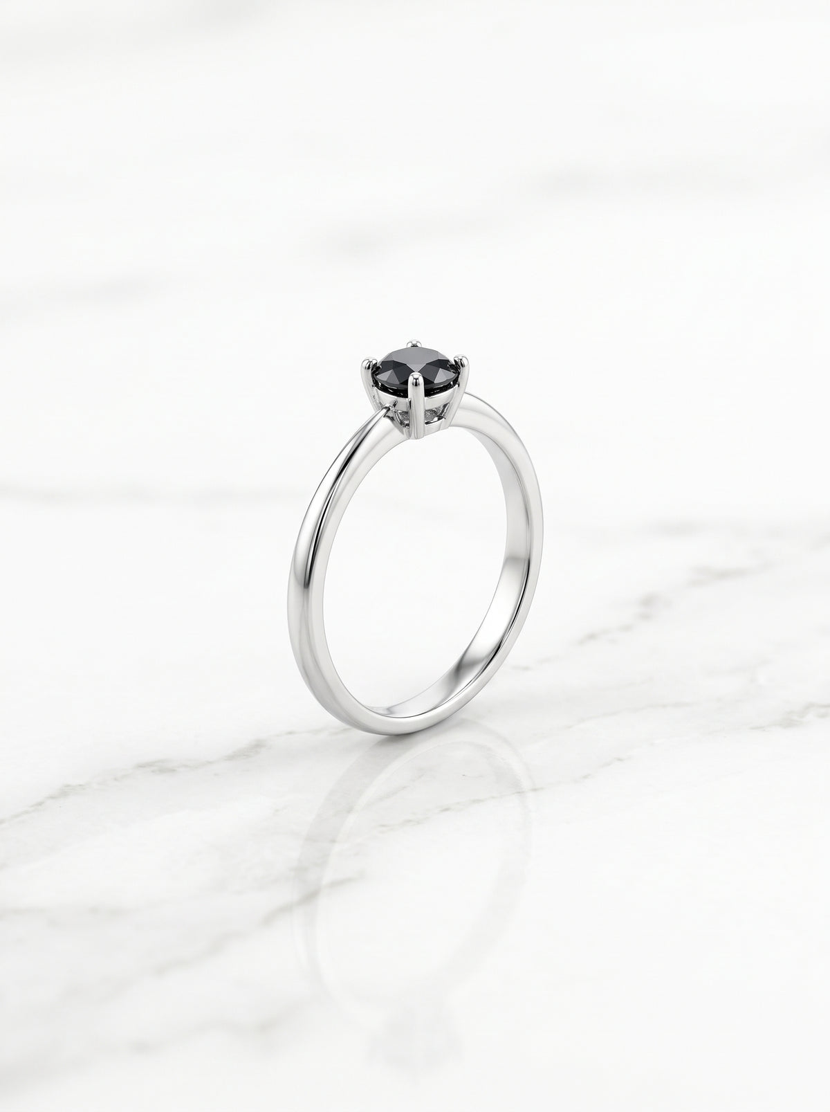 Silver Black Solitaire Gemstone Ring