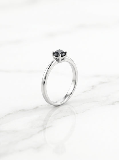 Silver Black Solitaire Gemstone Ring