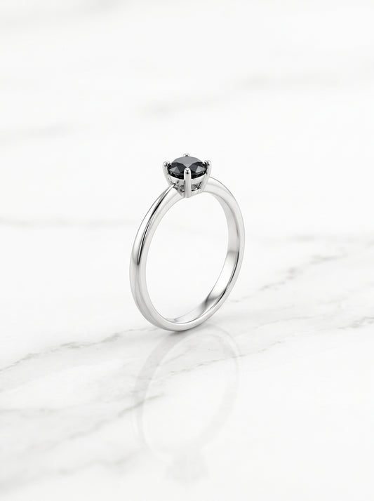 Silver Black Solitaire Gemstone Ring
