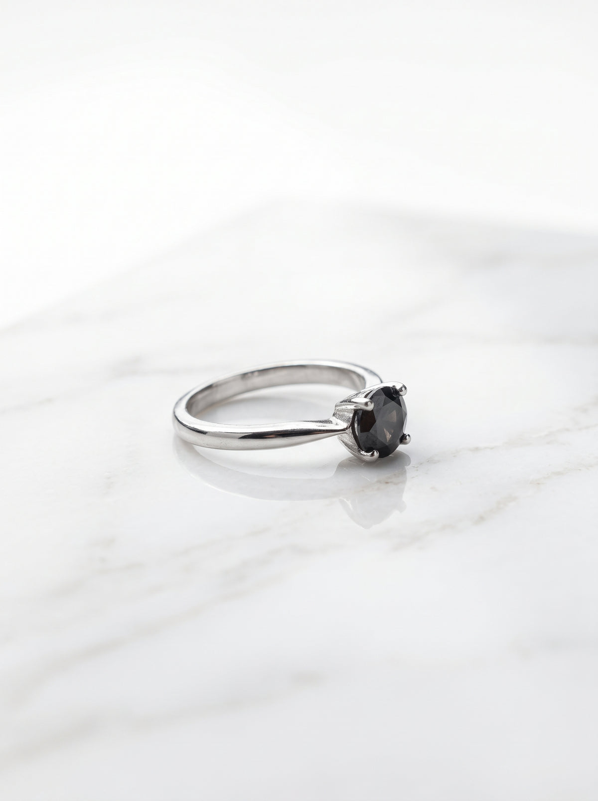 Silver Black Solitaire Gemstone Ring
