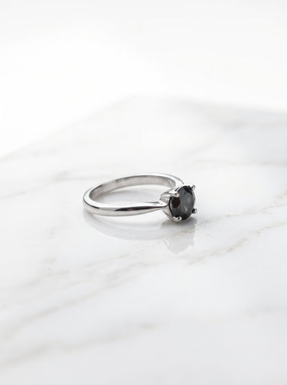 Silver Black Solitaire Gemstone Ring