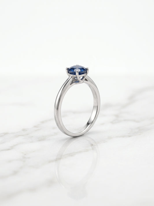 Silver Royal Blue Solitaire Gemstone Ring