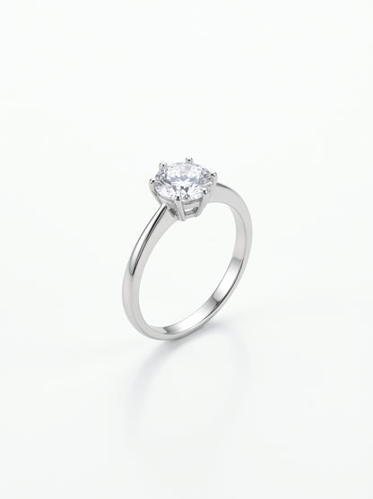 Classic Silver Solitaire Zircon Ring