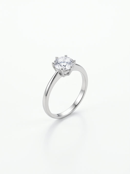 Classic Silver Solitaire Zircon Ring